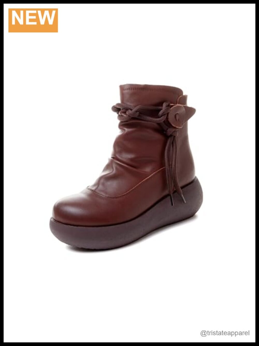 Women's Leather Platform Ankle Boots Round Toe Zip Booties
